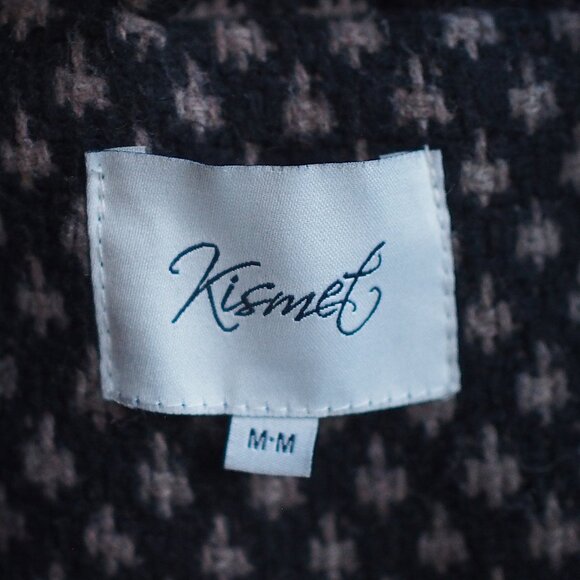 Kismet | Houndstooth Wool Blend Tie Waist Coat w Hood - Picture 2 of 6